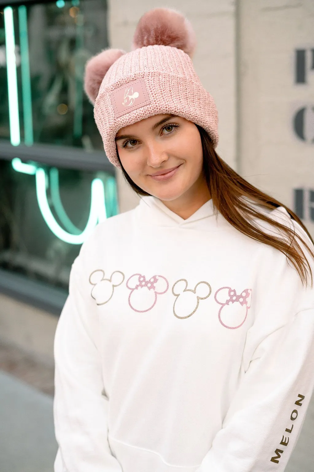 Minnie Mouse Blush Double Pom Beanie