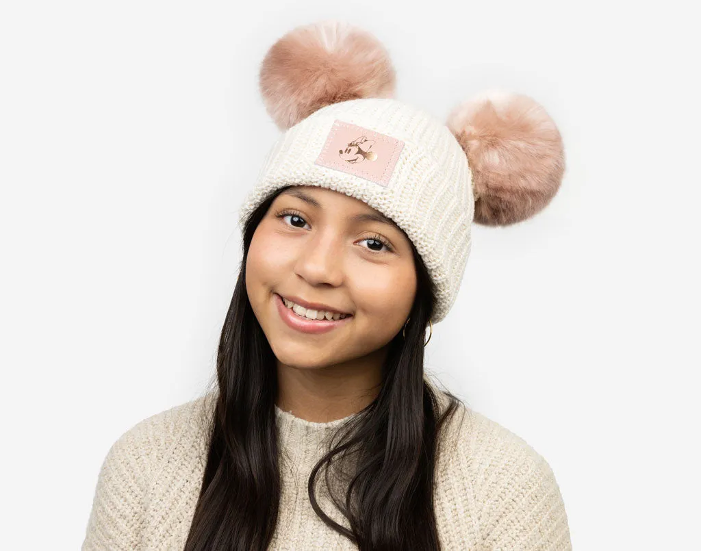 Minnie Mouse Kids White Speckled Double Pom Beanie