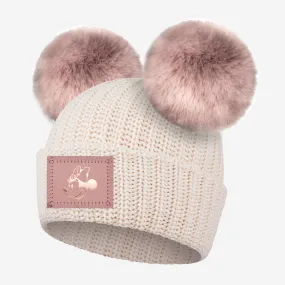 Minnie Mouse Kids White Speckled Double Pom Beanie