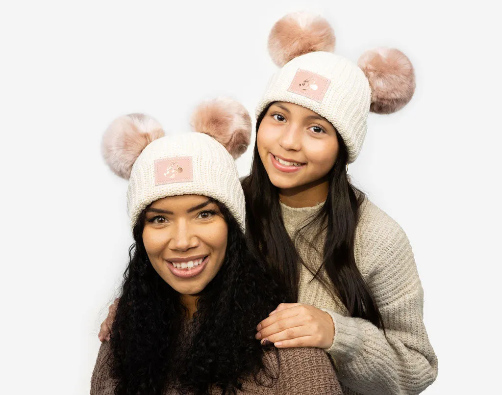 Minnie Mouse Kids White Speckled Double Pom Beanie