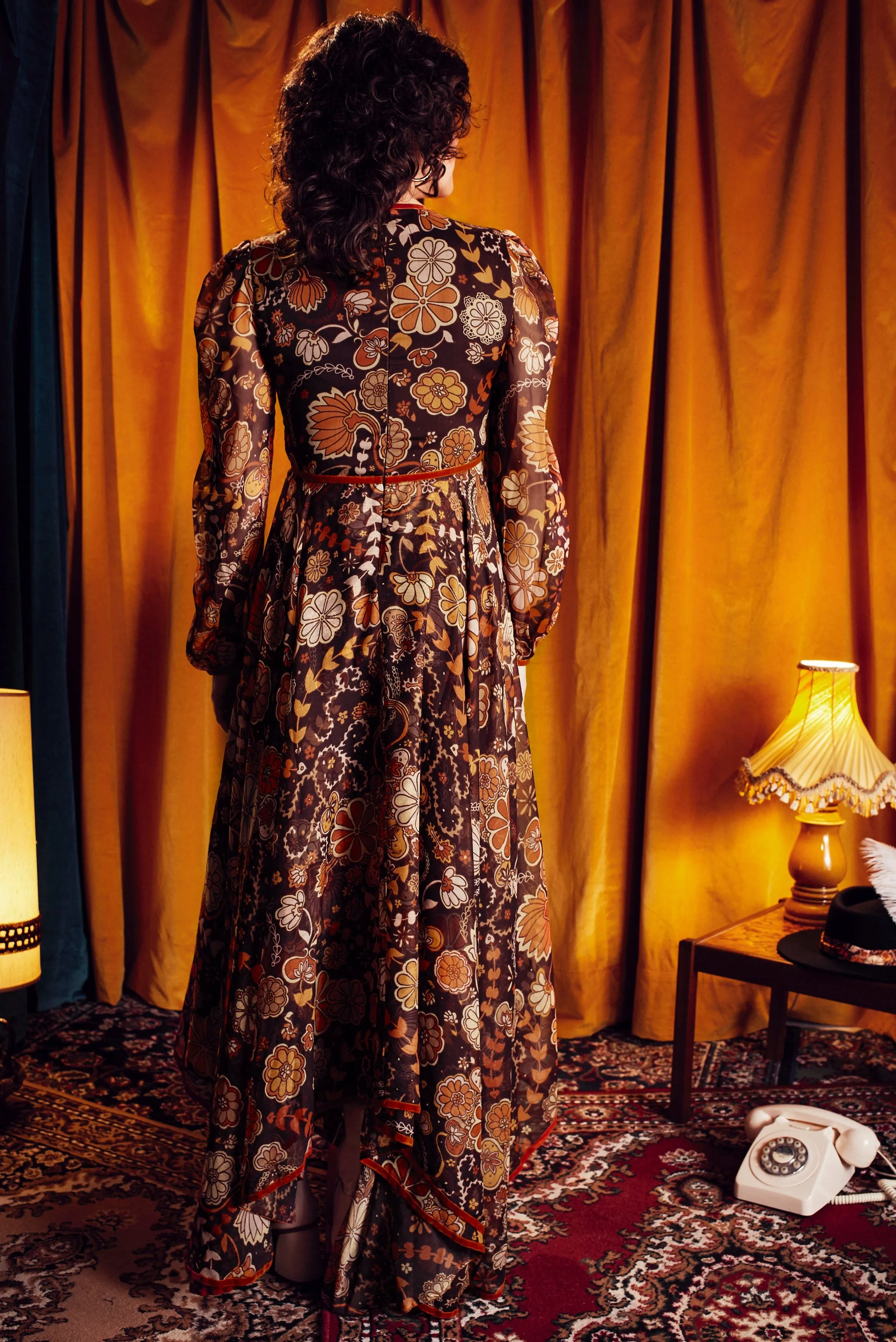 Voodoo Child Brown Floral Trimmed Midi Dress - SSA547 - UK10