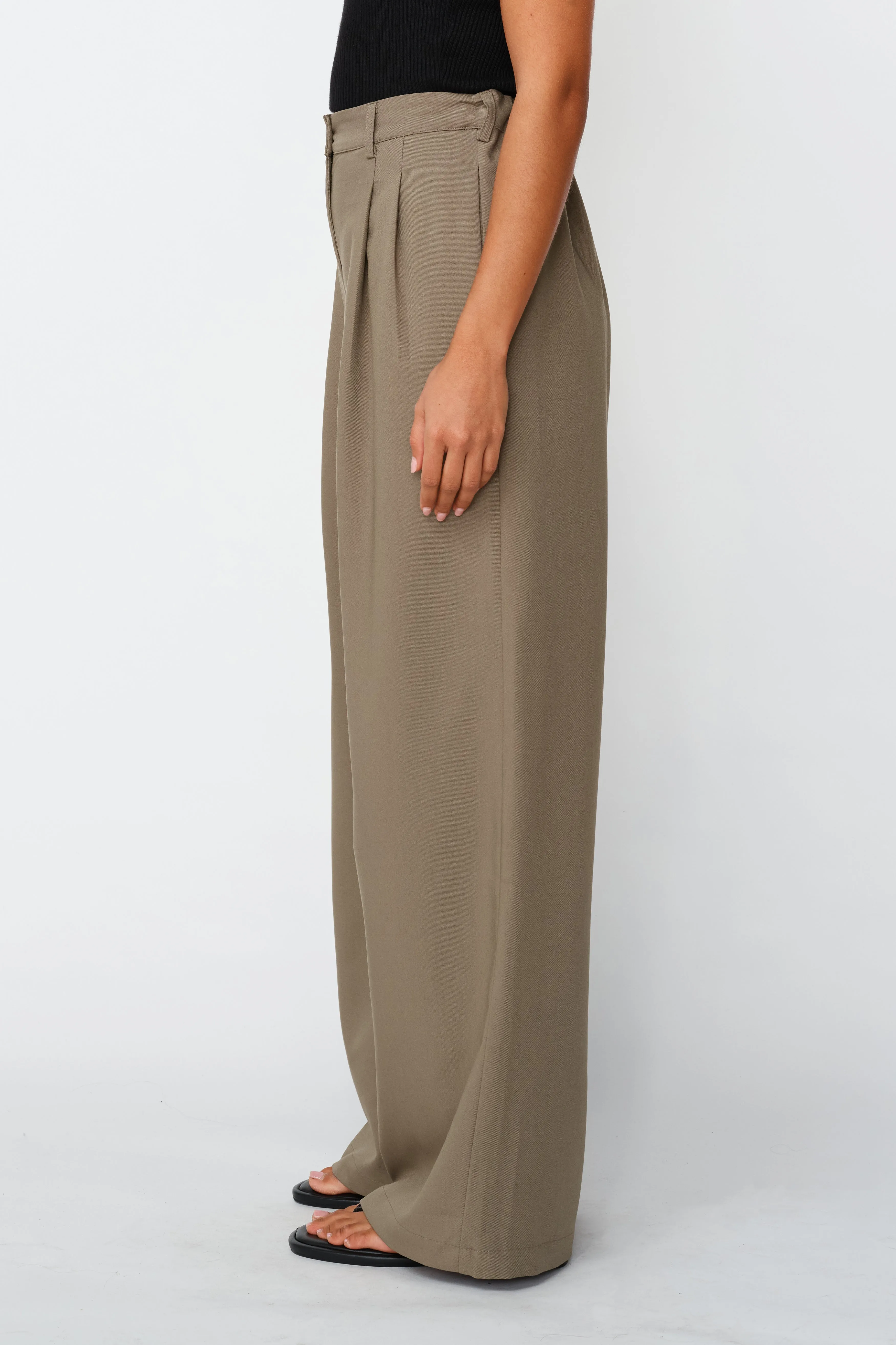 Zadie Adjustable Wide Leg Trouser - Khaki