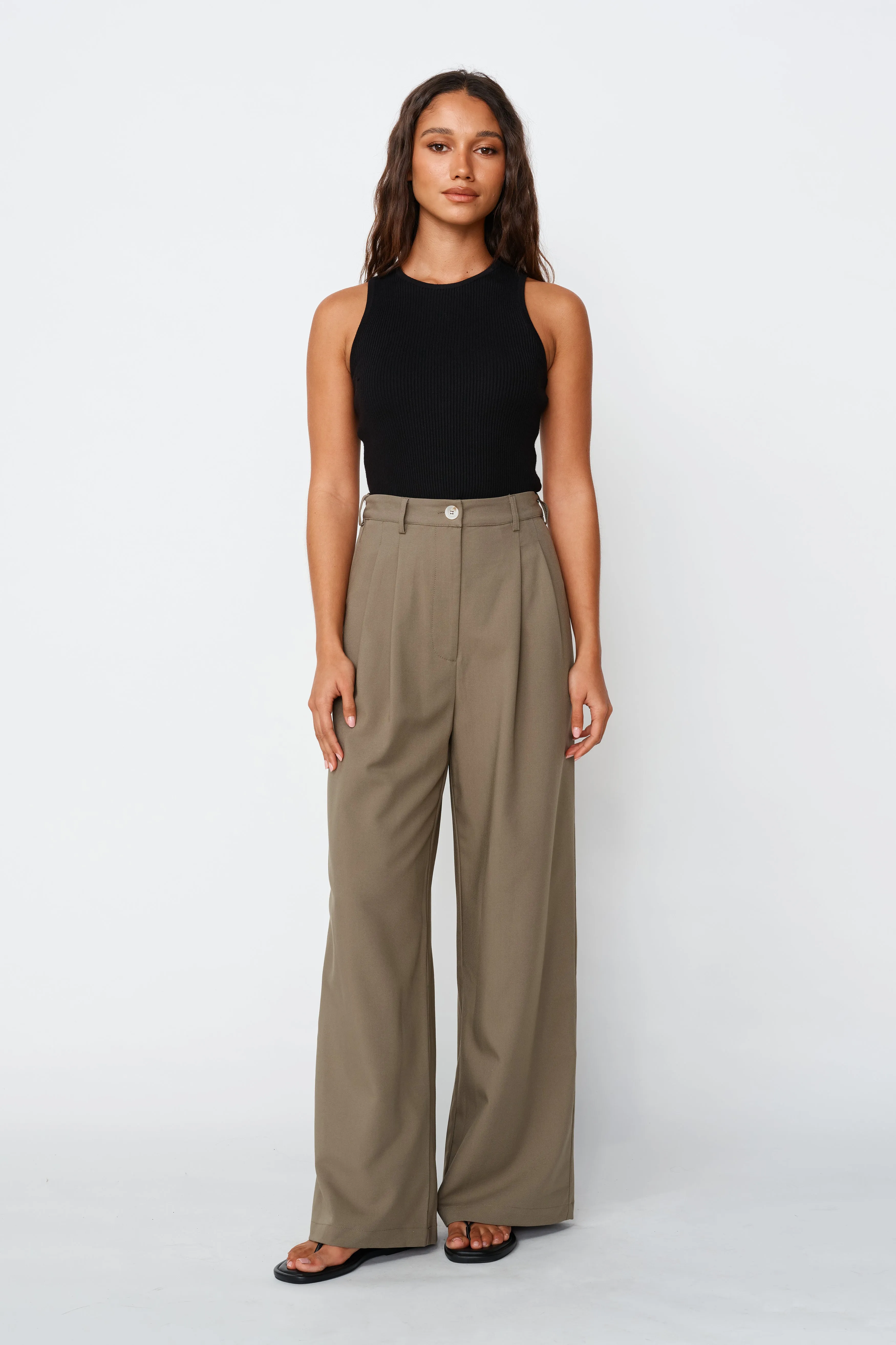 Zadie Adjustable Wide Leg Trouser - Khaki