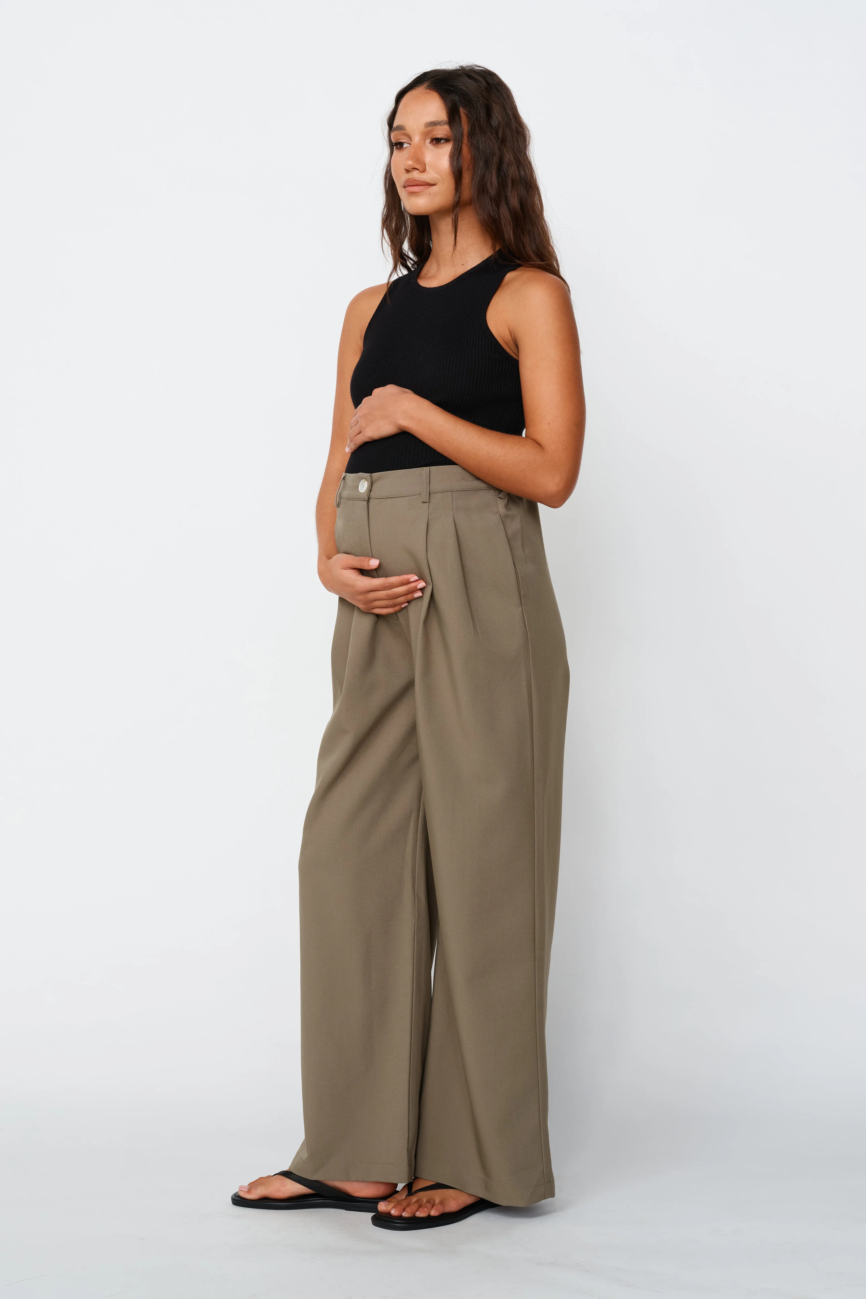 Zadie Adjustable Wide Leg Trouser - Khaki