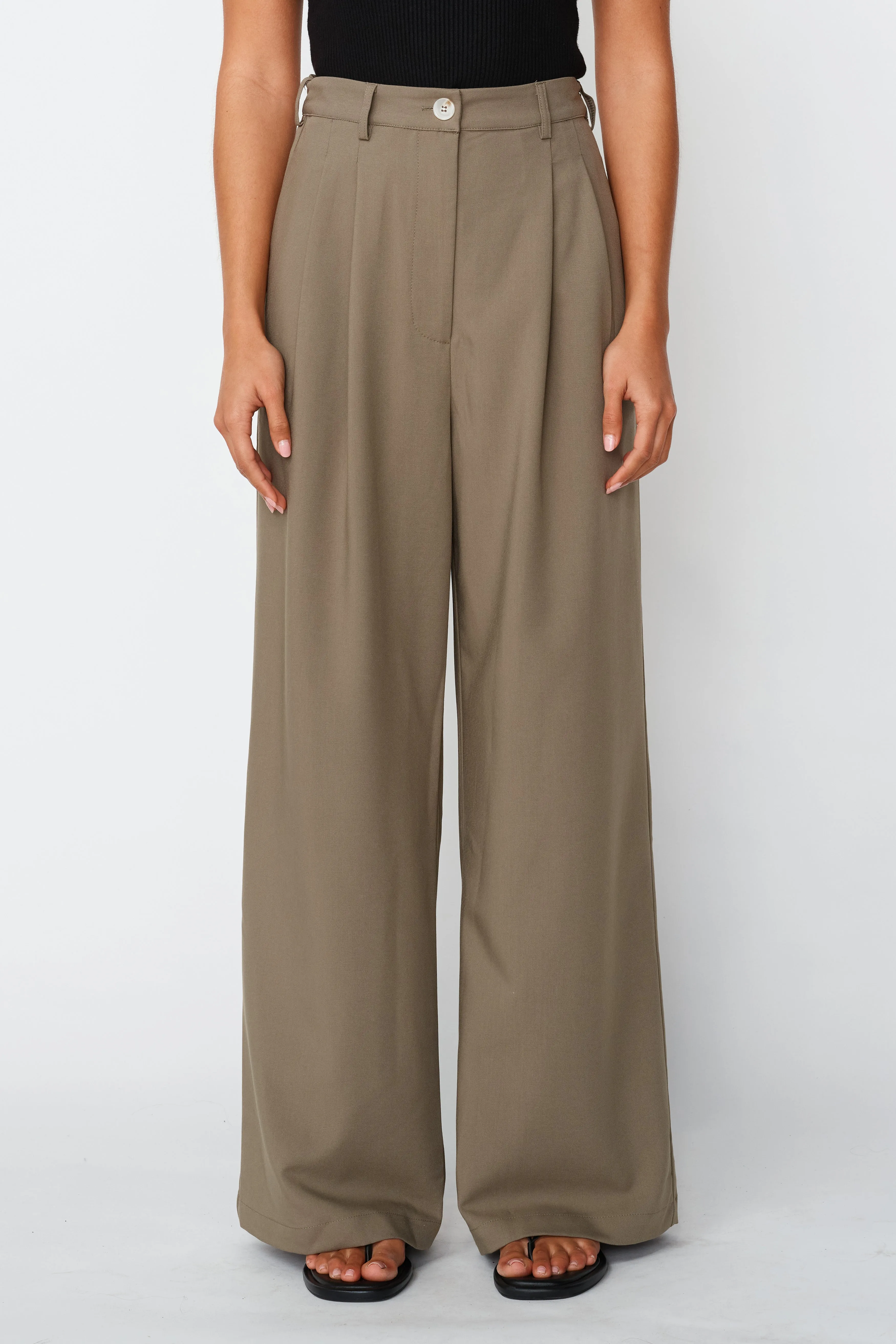 Zadie Adjustable Wide Leg Trouser - Khaki